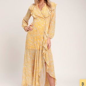 Lulus Maybel Yellow Floral Long Sleeve Maxi